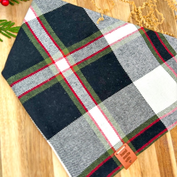 Flannel Dog Bandana- Plaid - Black, white and Red - Premium - Picture 3 of 9